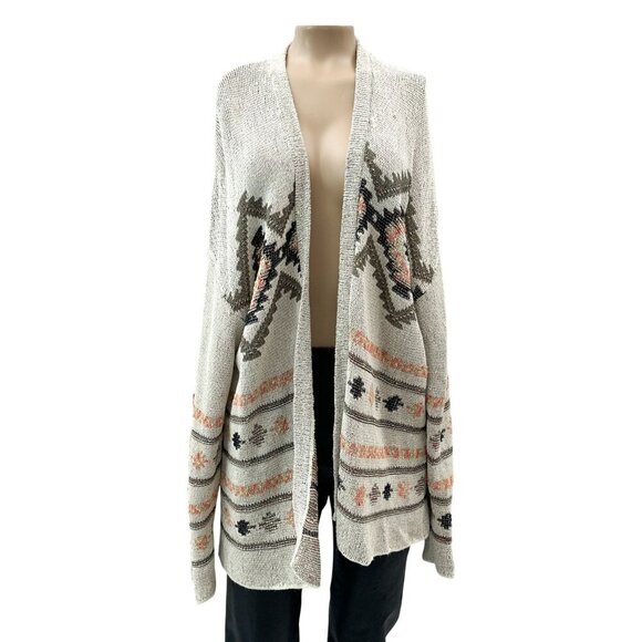 J. Jill Aztec Tribal Textured Knit Open Cotton Blend Sweater Cardigan Plus 2X - Picture 1 of 13